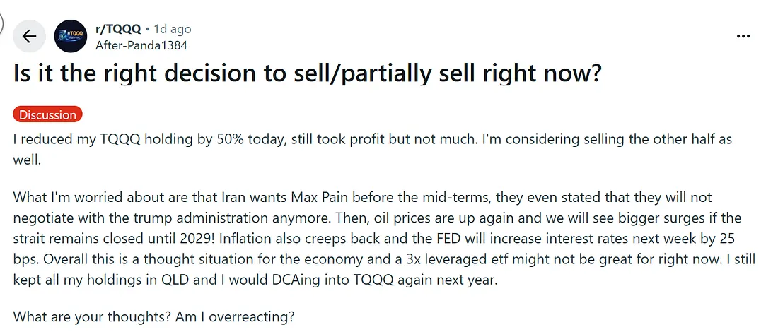 A reddit question on selling Tqqq now