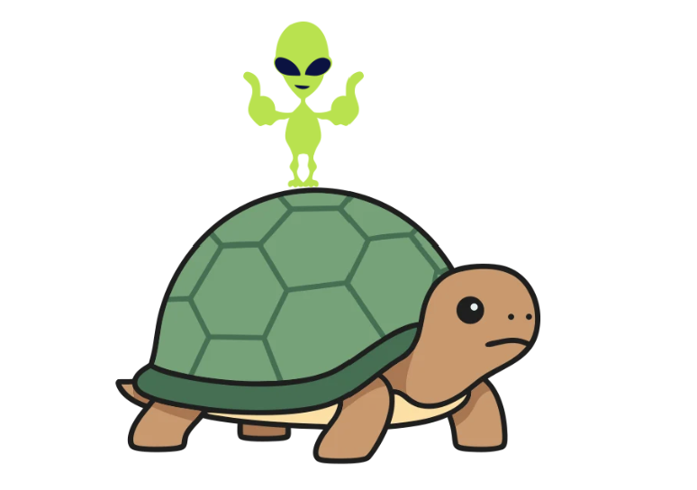 A prop turtle and an alien