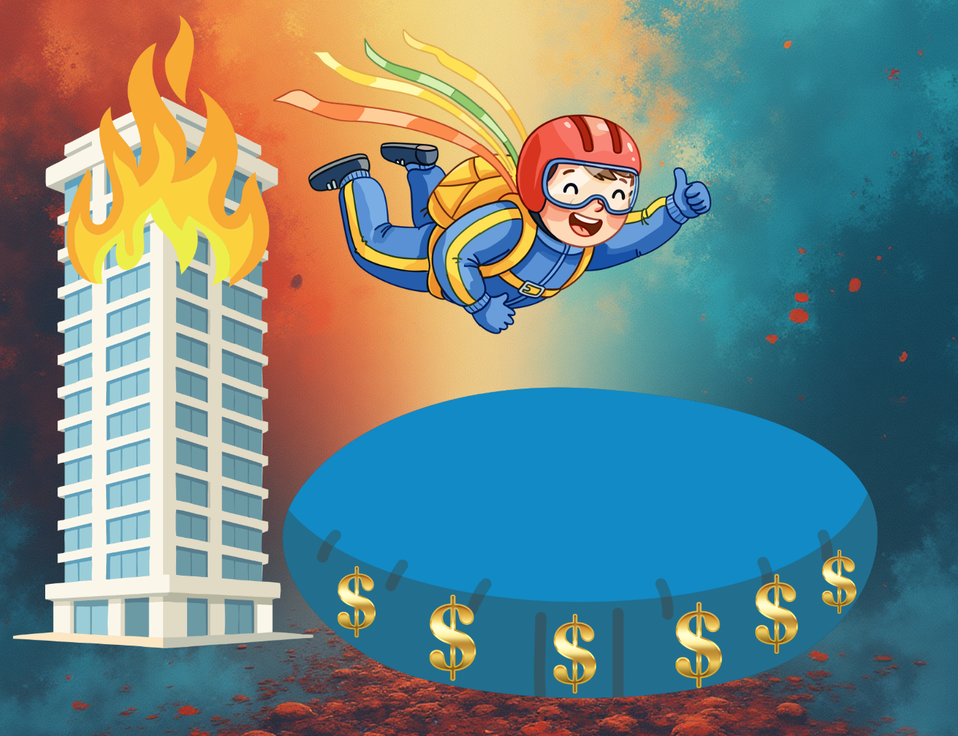 Jumping from a flaming corporate building